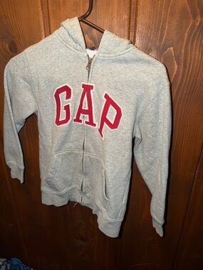 GAP Light Gray Kids Zip-Up Hoodie with Red Logo